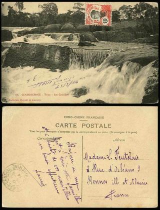 Indo - China 10c 1914 Old Postcard Cochinchine Trian Les Cascades Waterfalls Falls