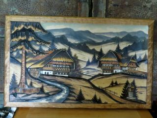 Vtg Germany Black Forest Hand Carved Wood 3d Scenic Wall Art Picture 14 " X 24