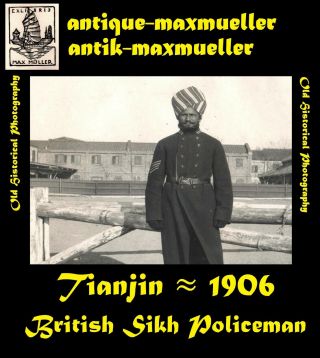 China Tianjin Tientsin British Indian Sikh Policeman Street Scene ≈ 1906