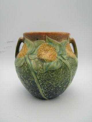 Vintage Roseville Art Pottery Sunflower Bulbous Handed 5 1/4 " Vase