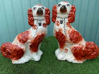 Pair V.  Large 19thc Staffordshire Russet Red & White Spaniel Dogs C1890s