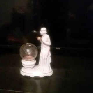 Antique Art Deco Porcelain Goddess Perfume Oil Lady Lamp,  Etched Globe