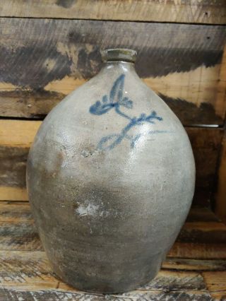Antique Ovoid Shape Cobalt Decorated Stoneware Jug With Gorgeous Form And Design