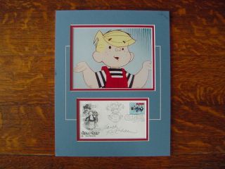 Hank Ketchum Dennis The Menace Signed Comic Sketch First Day Cover,
