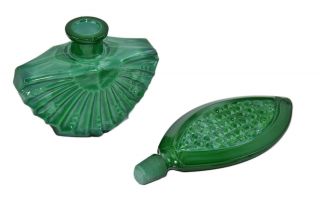 Vintage Bohemia Czech Republic Art Deco 6.  5 " Malachite Art Glass Perfume Bottle