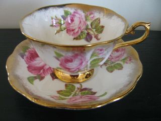 Royal Albert Large Pink Cabbage Rose Heavy Gold Tea Cup And Saucer