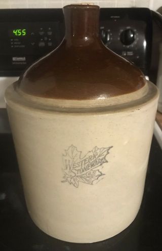 Vintage Western Stoneware Co.  1 Gallon Moonshine Jug Brown Top