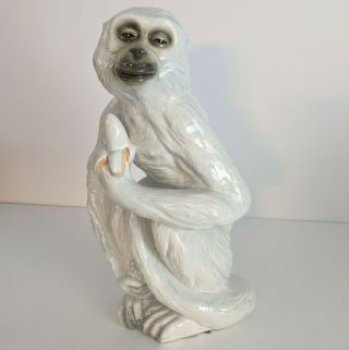 Vintage Large White Monkey Figurine 13 " Statue Unmarked Porcelain Ceramic
