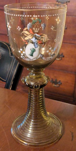 Theresienthal Roemer Armorial Enameled Glass Goblet Antique German