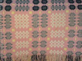 Vintage Welsh Wool Tapestry Blanket / Throw 95 " X 78 " - Pink Yellow Dark Green