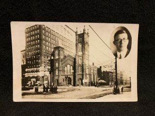 1932 Rppc Old Stone Church Cleveland Public Square With Pastor