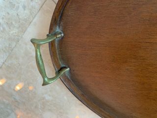 Antique English Inlaid Mahogany Wooden Tea Tray Brass Handles Butler Platter 3