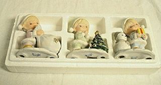 Homco Vintage Porcelain Christmas Set Of 3 Kids In Santa Outfits 5613