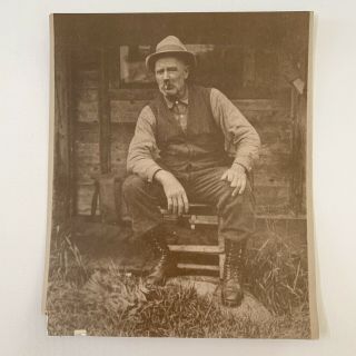 Antique/vintage Snapshot Photograph Handsome Man In Vest Hat Smoking Cigar