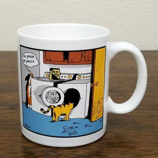 1985 Vintage Oz The Far Side Gary Larson Cat Fud Coffee Cup Mug Farworks Inc Dog