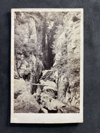 Victorian Carte De Visite Cdv: Unusual Scene: Dungeon Ghyll Waterfall & Artist