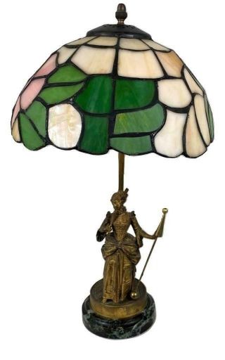 Antique French Gilt Bronze Art Nouveau Louis Xv Boudoir Lamp Tiffany Glass Shade