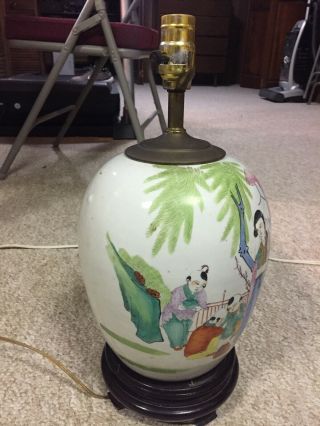 Early 20th C Antique Chinese Famille Rose Ginger Jar Table Lamp