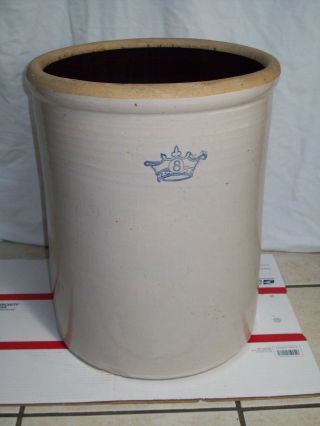 " Antique " 8 Gallon Blue Crown Stoneware Crock Robinson Ransbottom Pottery