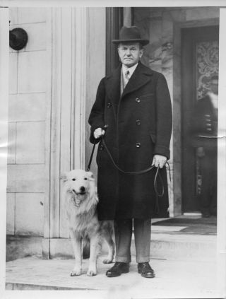 1927 Press Photo President Calvin Coolidge With White Collie Rob Roy