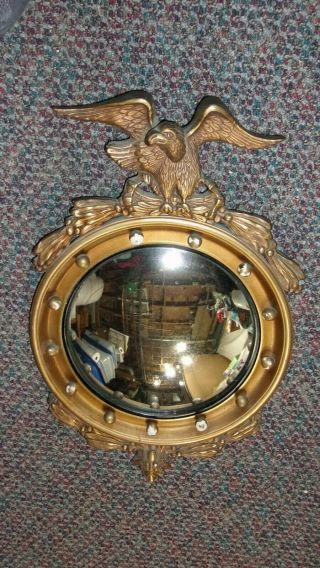 Antique / Vintage Federal Convex Bullseye Eagle Mirror 13 Colonies