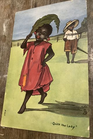 Vintage Black Americana Postcard Quite The Lady Boy & Girl Raphael Tuck Oilette