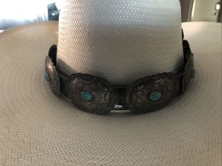Vintage Old Pawn Sterling Silver Turquoise Concho Belt Navajo Hat Band 24 