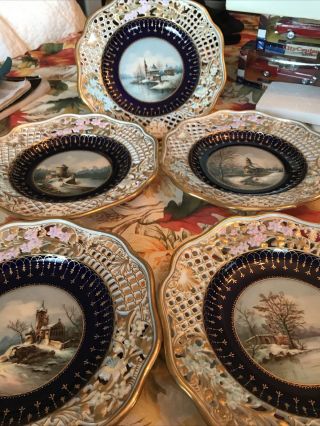 5 Antique Royal Vienna Hand Painted Plates