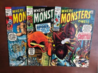 Where Monsters Dwell 1 2 3 (1970) Fn Marvel Key Issue Comic 1st App Bronze Age