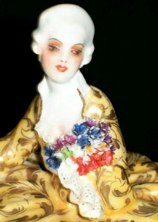 Antique Italy Art Deco Luigi Fabris Lady & Flowers Porcelain Figurine