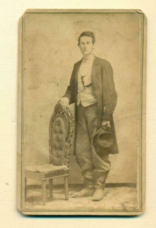 C.  1860 S Portrait Disheveled Young Man,  Civil War Soldier ? Standing W Chair