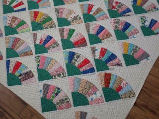 Sweet Cottage Home Vintage 30s Green Grandmothers Fan Quilt 74x73 3