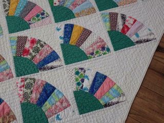 Sweet Cottage Home Vintage 30s Green Grandmothers Fan Quilt 74x73 4