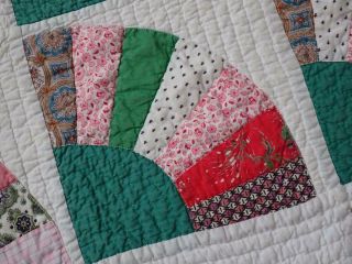 Sweet Cottage Home Vintage 30s Green Grandmothers Fan Quilt 74x73 6