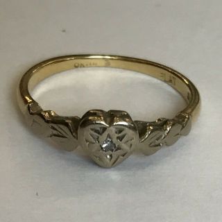 Vintage Solid 18ct Yellow Gold Solitaire Heart Diamond Ring Illusion Size M 1966