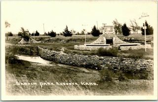 Vintage Augusta,  Kansas Rppc Photo Postcard " Garvin Park " Monument View C1940s