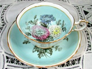 Paragon Chrysanthemum Blue Floral Wide Tea Cup And Saucer