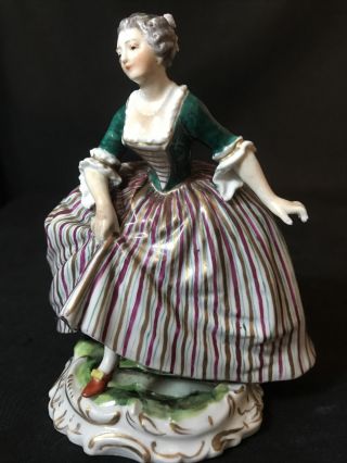 Volkstedt Ackermann And Fritz German Porcelain Figurine Woman Dress W/ Mirror