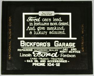 1920s Silent Movie Advertising Slide Ford Cars Bickford’s Garage Lisbon Falls Me