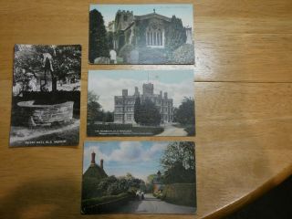 Old Warden 4 Postcards,  The Church,  The Well,  The Village,  The Mansion.  Bedford
