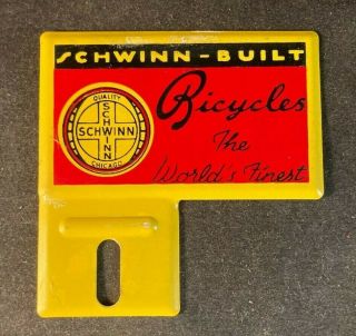 Vintage Schwinn - Built Bicycles License Plate Topper Rare Old Advertising Sign
