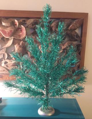 Fab Vintage Mid Century Holi - Gay 3’ Aqua Metallic Aluminum Christmas Tree