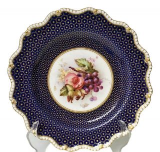 Antique Royal Worcester Cobalt Gold Hand Painted Dessert Fruit Plate - B