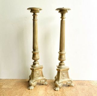 Antique Brass Catholic Altar Candlesticks,  Victorian 19th Century French 21”