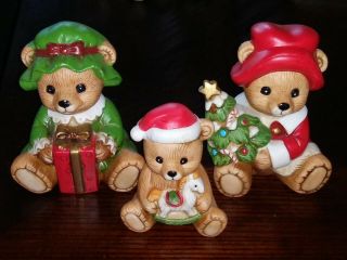 Set Of 3 Vintage Homco 5175 Bears With Christmas Tree,  Gift,  Rocking Horse
