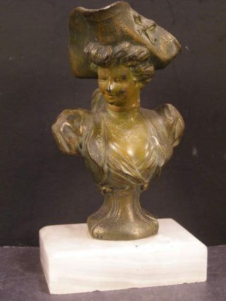 19c Victorian Art Nouveau Bronze Marble Girl Pirate Bust Figure Sculpture Statue
