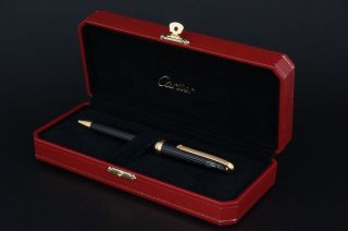 Cartier Godron Vintage Rare Black And Gold Ballpoint Pen W/box C84