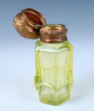 19thc.  Uranium Vaseline Glass Ormolu Perfume Scent Bottle French Palais Royale