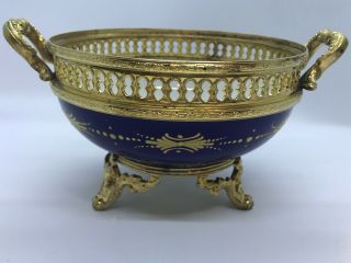 Sevres Chateau De Longpre Cobalt Gold Porcelain Gilded Bronze Ormolu Bowl Vase