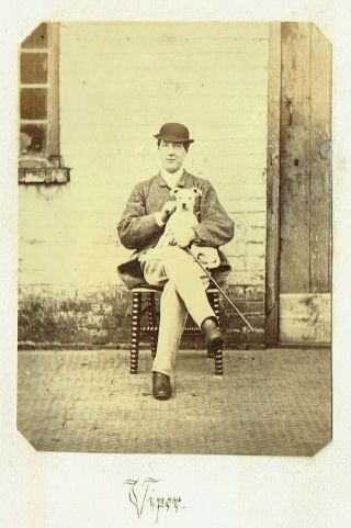 Victorian Cdv Type Photo Man Seated Holding Dog Viper